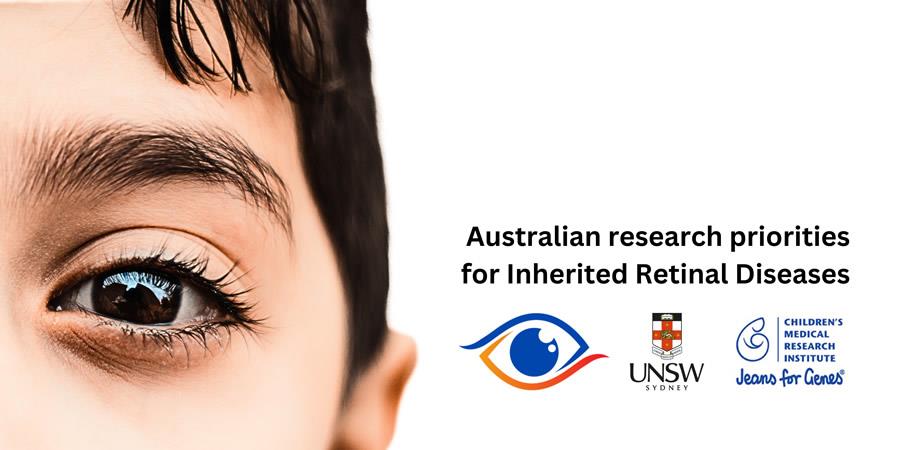 Young persons eye alongside logo images for University of New South Wales and Children's Medical Research Institute.